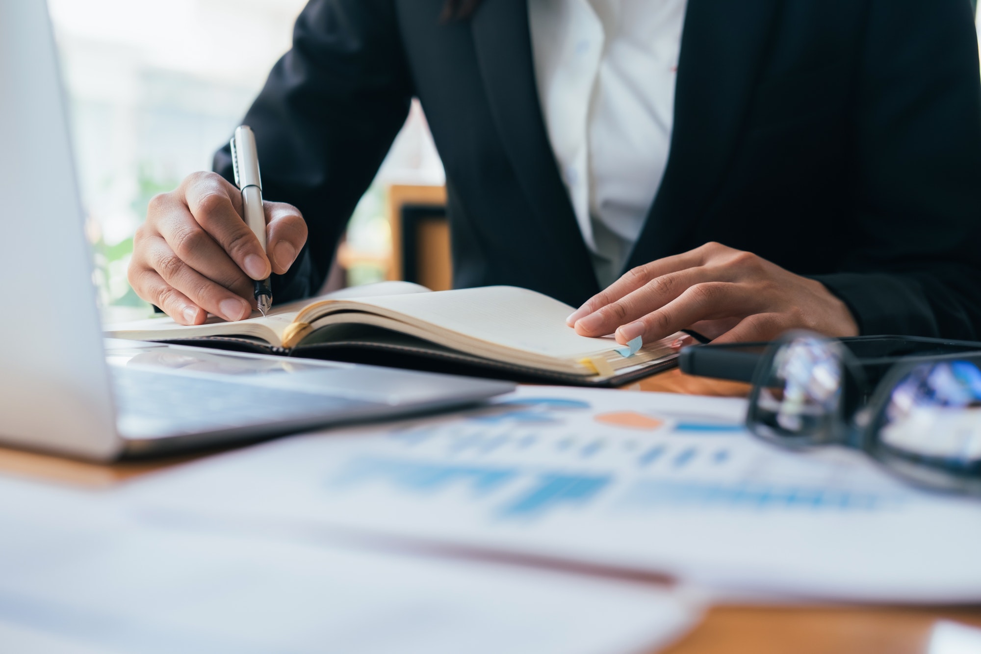 Businessman writing work